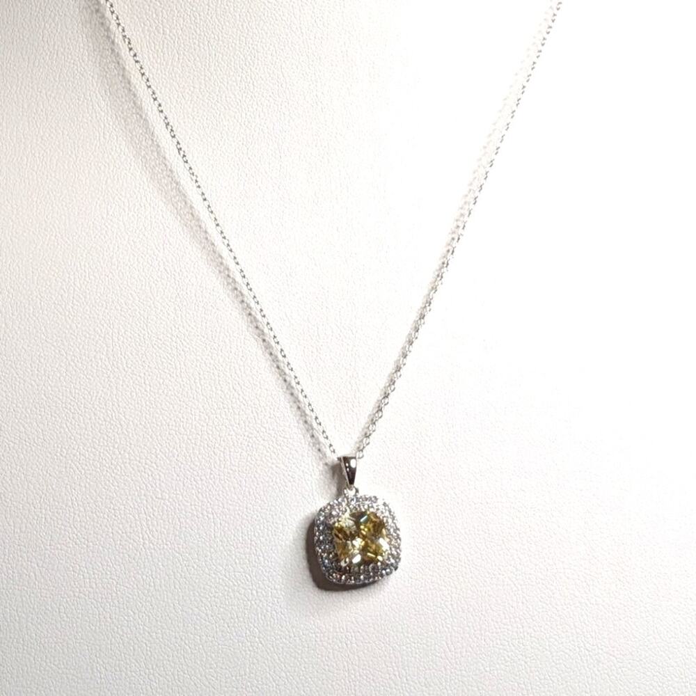 925 Sterling Silver White & Yellow CZ Pendant 18" Rolo Chain Necklace
